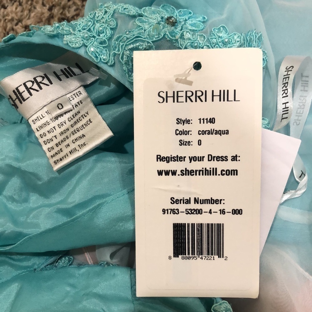 NWT Sherri Hill Dress Size 0 Pastel Blue Coral Orange Ombre Hi Low Cutout Gown - Picture 5 of 10